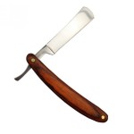 Barber razor for haircut / shaving, wooden handle, light brown color